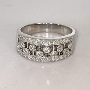 Solid Stamped 14K White Gold NATURAL Diamond Bezel Band Bling Ring Vintage
